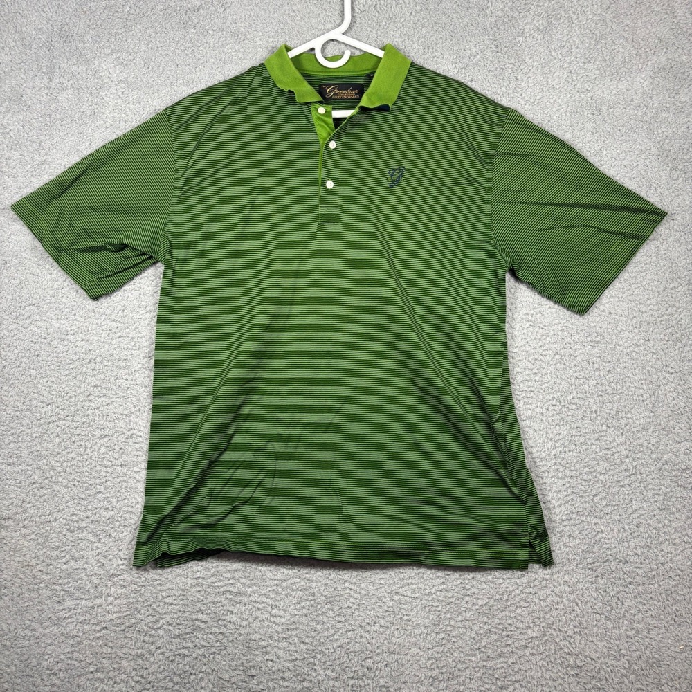 Greg Norman Polo Mens XL Green Striped The Greenbrier Collection Cotton Shirt